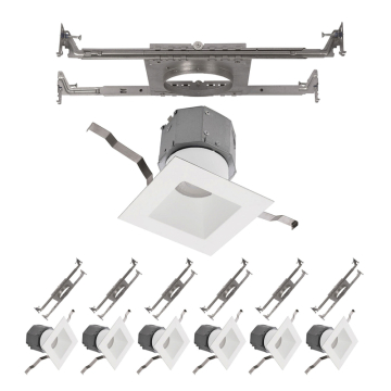 WAC Lighting Pop-in 4" Square Built-in J-Box New Construction LED Downlight - 6 Pack - 1,000 Lumens - 12W - CCT Selectable - 120-277V - White