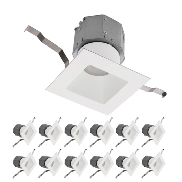 WAC Lighting Pop-in 4" Square Built-in J-Box LED Downlight - 12 Pack - 1,000 Lumens - 12W - CCT Selectable - 120-277V - White