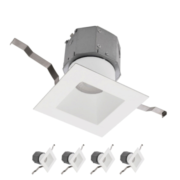 WAC Lighting Pop-in 4" Square Built-in J-Box LED Downlight - 4 Pack - 1,000 Lumens - 12W - CCT Selectable - 120-277V - White