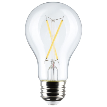 SATCO 5W A19 LED Filament Lamp - Clear - 3000K - 400 Lumens - E26 - 120V - 4-Pack