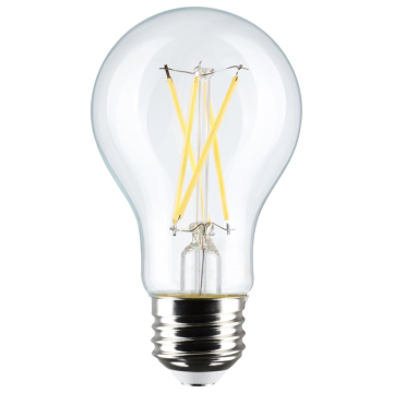 SATCO 8W A19 LED Filament Lamp - Clear - 4000K - 800 Lumens - E26 - 120V - 4-Pack