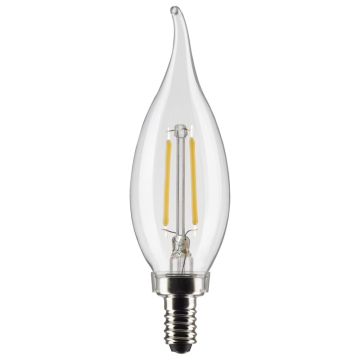 SATCO 3W CA10 LED Filament Lamp - Clear - E12 - 2700K - 200 Lumens - 120V - 2-Pack