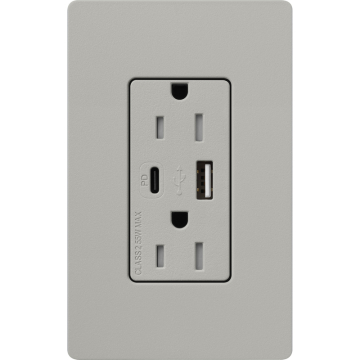 Lutron Claro 15A Tamper-Resistant USB Type A and C Duplex Receptacle - Pebble