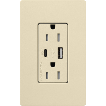 Lutron Claro 15A Tamper-Resistant USB Type A and C Duplex Receptacle - Sand