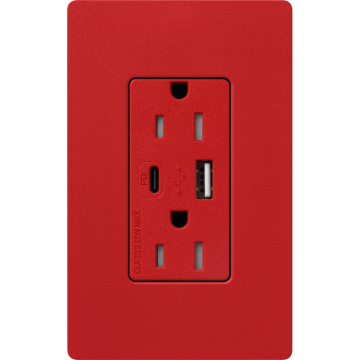 Lutron Claro 15A Tamper-Resistant USB Type A and C Duplex Receptacle - Signal Red