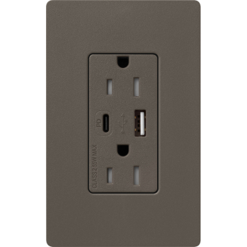 Lutron Claro 15A Tamper-Resistant USB Type A and C Duplex Receptacle - Truffle