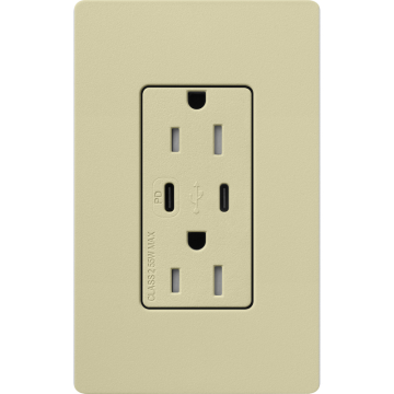 Lutron Claro 15A Tamper-Resistant USB Type C Duplex Receptacle - Sage