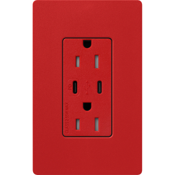Lutron Claro 15A Tamper-Resistant USB Type C Duplex Receptacle - Signal Red