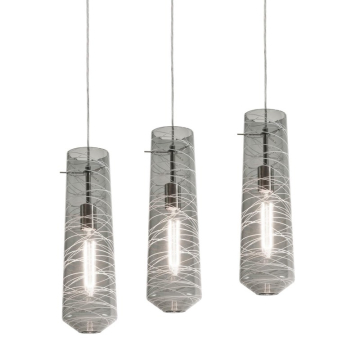 AFX Spun 3-Light Linear Pendant - 120V - Satin Nickel / Smoke Glass