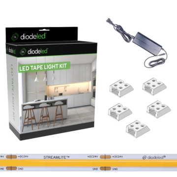 DiodeLED STREAMLITE Tape Light Kit - 16.4FT Reel with 96W Plug-In Adapter - 2700K - 24V