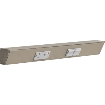 Task Lighting 18" Angled Power Strip - 1 Gray Duplex Receptacle - 2 Gray Right Side Switches - Satin Nickel