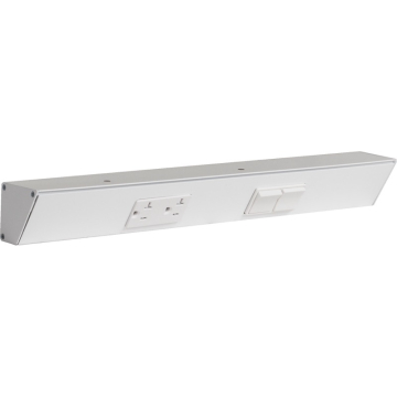 Task Lighting 18" Angled Power Strip - 1 White Duplex Receptacle - 2 White Right Side Switches - White