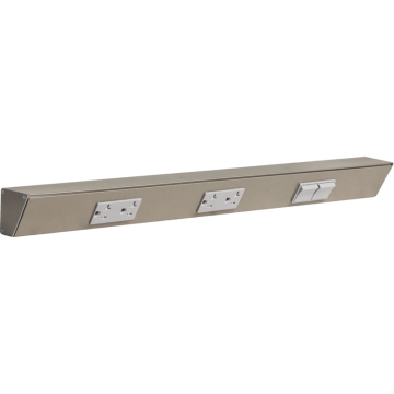 Task Lighting 24" Angled Power Strip - 2 Gray Duplex Receptacles - 2 Gray Right Side Switches - Satin Nickel