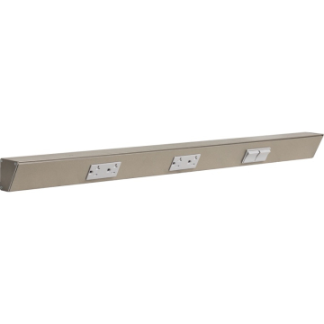 Task Lighting 30" Angled Power Strip - 2 Gray Duplex Receptacles - 2 Gray Right Side Switches - Satin Nickel