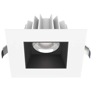 Lotus 4" Square Economy Regressed LED Downlight - 15W - White Trim / Black Baffle Reflector - CCT Selectable - 120V
