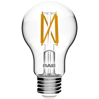 RAB 9W Clear Filament LED A19 Lamp - Dimmable - 2700K - 810 Lumens - 120V