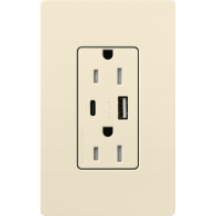 Lutron Claro 15A Tamper-Resistant USB Type A and C Duplex Receptacle - Almond