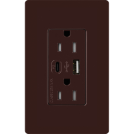 Lutron Claro 15A Tamper-Resistant USB Type A and C Duplex Receptacle - Brown
