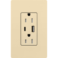 Lutron Claro 15A Tamper-Resistant USB Type A and C Duplex Receptacle - Ivory