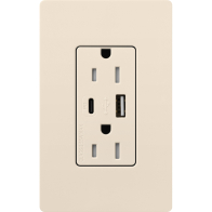 Lutron Claro 15A Tamper-Resistant USB Type A and C Duplex Receptacle - Light Almond