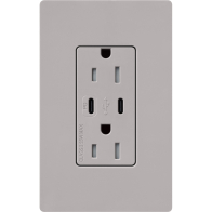Lutron Claro 15A Tamper-Resistant USB Type C Duplex Receptacle - Gray