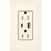 Lutron Claro 15A Tamper-Resistant USB Type A and C Duplex Receptacle - Biscuit
