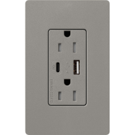 Lutron Claro 15A Tamper-Resistant USB Type A and C Duplex Receptacle - Cobblestone