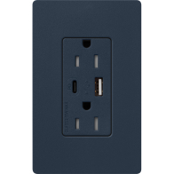 Lutron Claro 15A Tamper-Resistant USB Type A and C Duplex Receptacle - Deep Sea