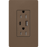 Lutron Claro 15A Tamper-Resistant USB Type A and C Duplex Receptacle - Espresso