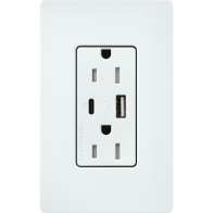 Lutron Claro 15A Tamper-Resistant USB Type A and C Duplex Receptacle - Glacier White