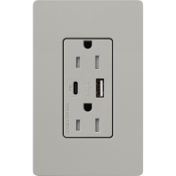 Lutron Claro 15A Tamper-Resistant USB Type A and C Duplex Receptacle - Pebble