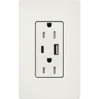 Lutron Claro 15A Tamper-Resistant USB Type A and C Duplex Receptacle - Architectural White