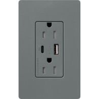 Lutron Claro 15A Tamper-Resistant USB Type A and C Duplex Receptacle - Slate
