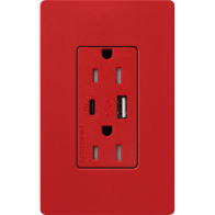 Lutron Claro 15A Tamper-Resistant USB Type A and C Duplex Receptacle - Signal Red