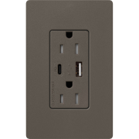 Lutron Claro 15A Tamper-Resistant USB Type A and C Duplex Receptacle - Truffle