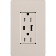 Lutron Claro 15A Tamper-Resistant USB Type A and C Duplex Receptacle - Taupe