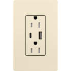 Lutron Claro 15A Tamper-Resistant USB Type A and C Duplex Receptacle - Almond