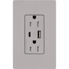 Lutron Claro 15A Tamper-Resistant USB Type A and C Duplex Receptacle - Gray