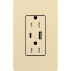 Lutron Claro 15A Tamper-Resistant USB Type A and C Duplex Receptacle - Ivory