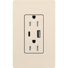Lutron Claro 15A Tamper-Resistant USB Type A and C Duplex Receptacle - Light Almond