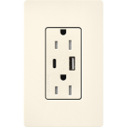 Lutron Claro 15A Tamper-Resistant USB Type A and C Duplex Receptacle - Biscuit