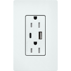 Lutron Claro 15A Tamper-Resistant USB Type A and C Duplex Receptacle - Glacier White