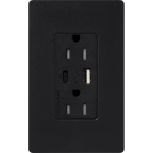 Lutron Claro 15A Tamper-Resistant USB Type A and C Duplex Receptacle - Midnight