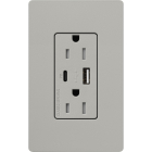 Lutron Claro 15A Tamper-Resistant USB Type A and C Duplex Receptacle - Pebble
