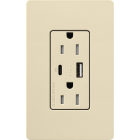 Lutron Claro 15A Tamper-Resistant USB Type A and C Duplex Receptacle - Sand