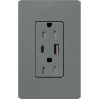 Lutron Claro 15A Tamper-Resistant USB Type A and C Duplex Receptacle - Slate