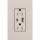 Lutron Claro 15A Tamper-Resistant USB Type A and C Duplex Receptacle - Taupe