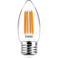 RAB 3.3W LED B11 Filament Lamp - Dimmable - 2700K - 300 Lumens - 120V