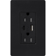 Lutron Claro 15A Tamper-Resistant USB Type A and C Duplex Receptacle - Midnight