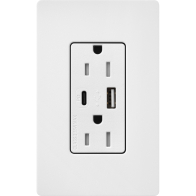 Lutron Claro 15A Tamper-Resistant USB Type A and C Duplex Receptacle - Snow White